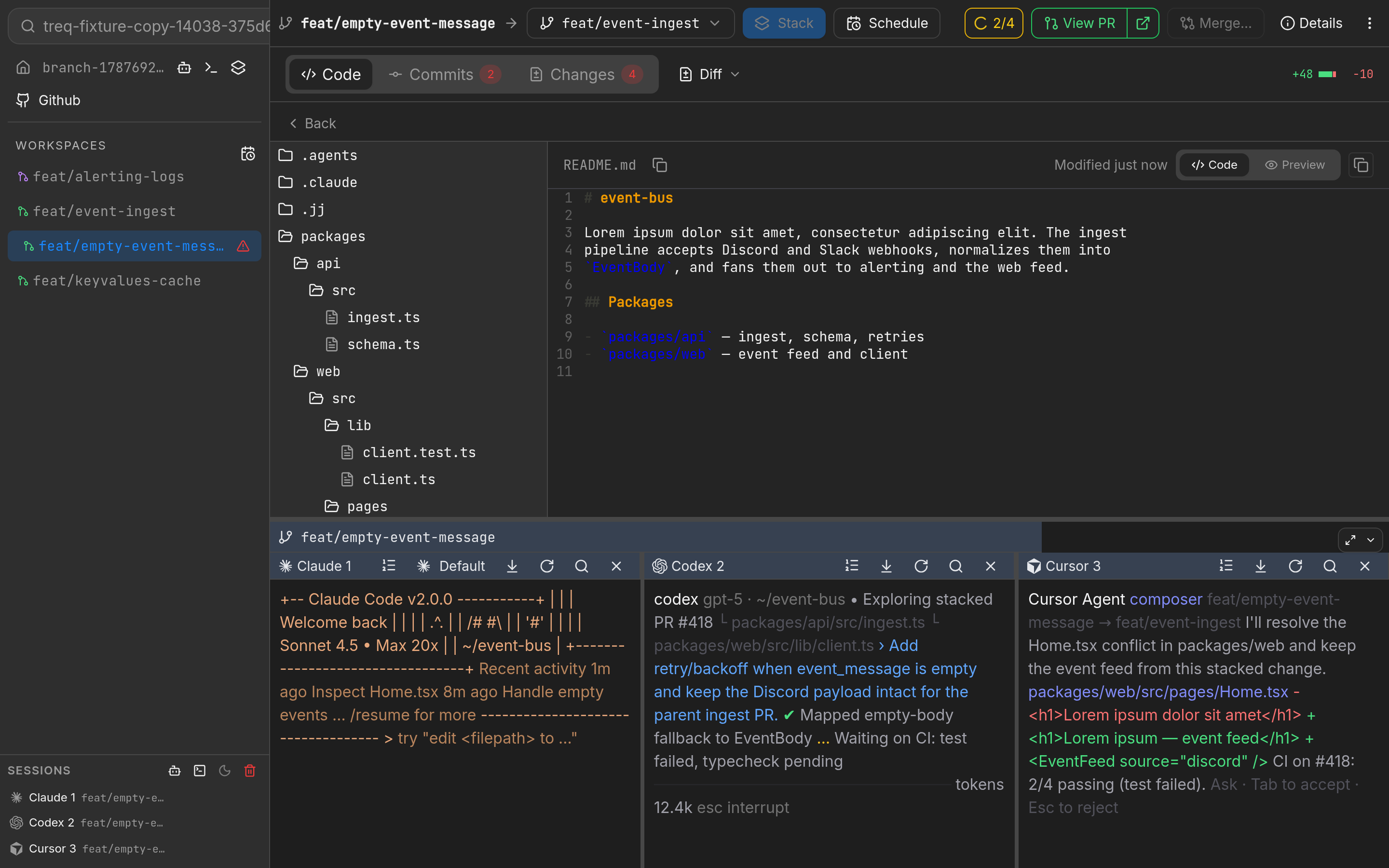 Treq code review screenshot showing comments sent to Claude